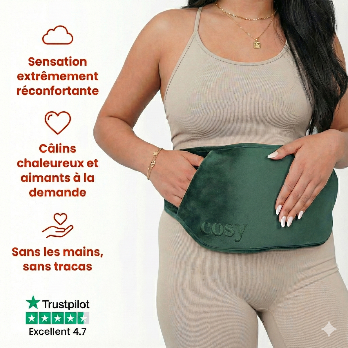 Bouillotte Électrique Rechargeable avec Ceinture Lombale - Soulage Douleurs Dos et Règles - Sans Fil - Cosyheat