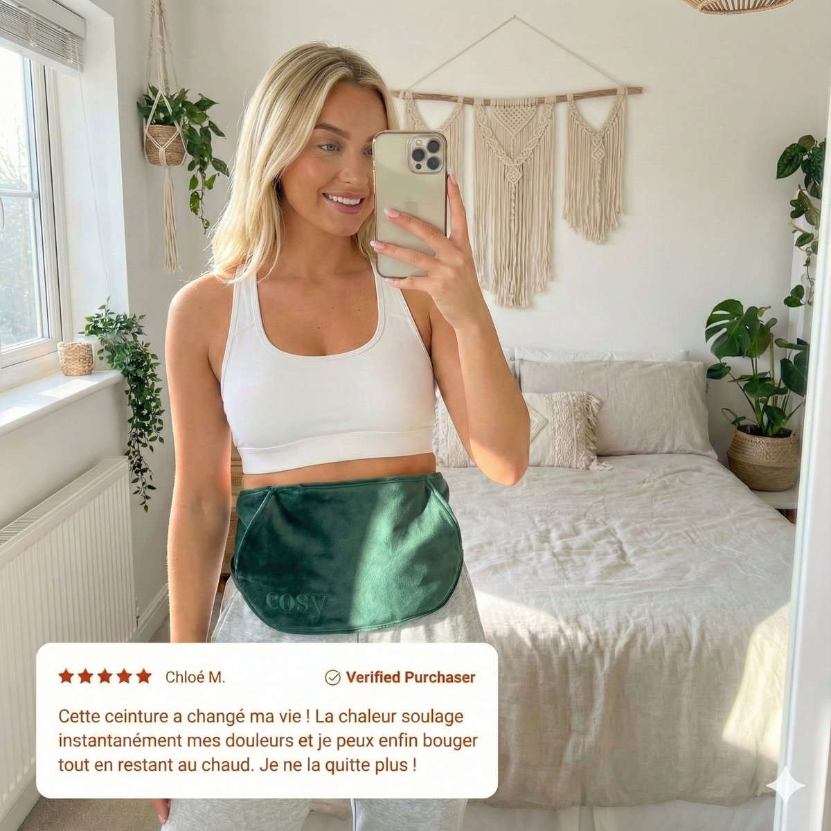 Bouillotte Électrique Rechargeable avec Ceinture Lombale - Soulage Douleurs Dos et Règles - Sans Fil - Cosyheat