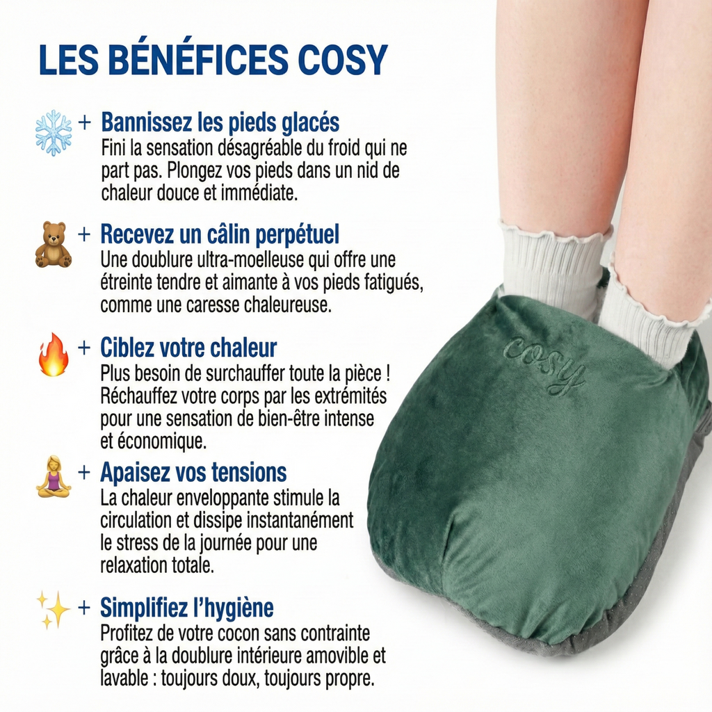 Chauffe-Pieds avec Bouillotte Électrique Rechargeable - Chancelière Douillette Amovible - Velours Vert - Cosyheat