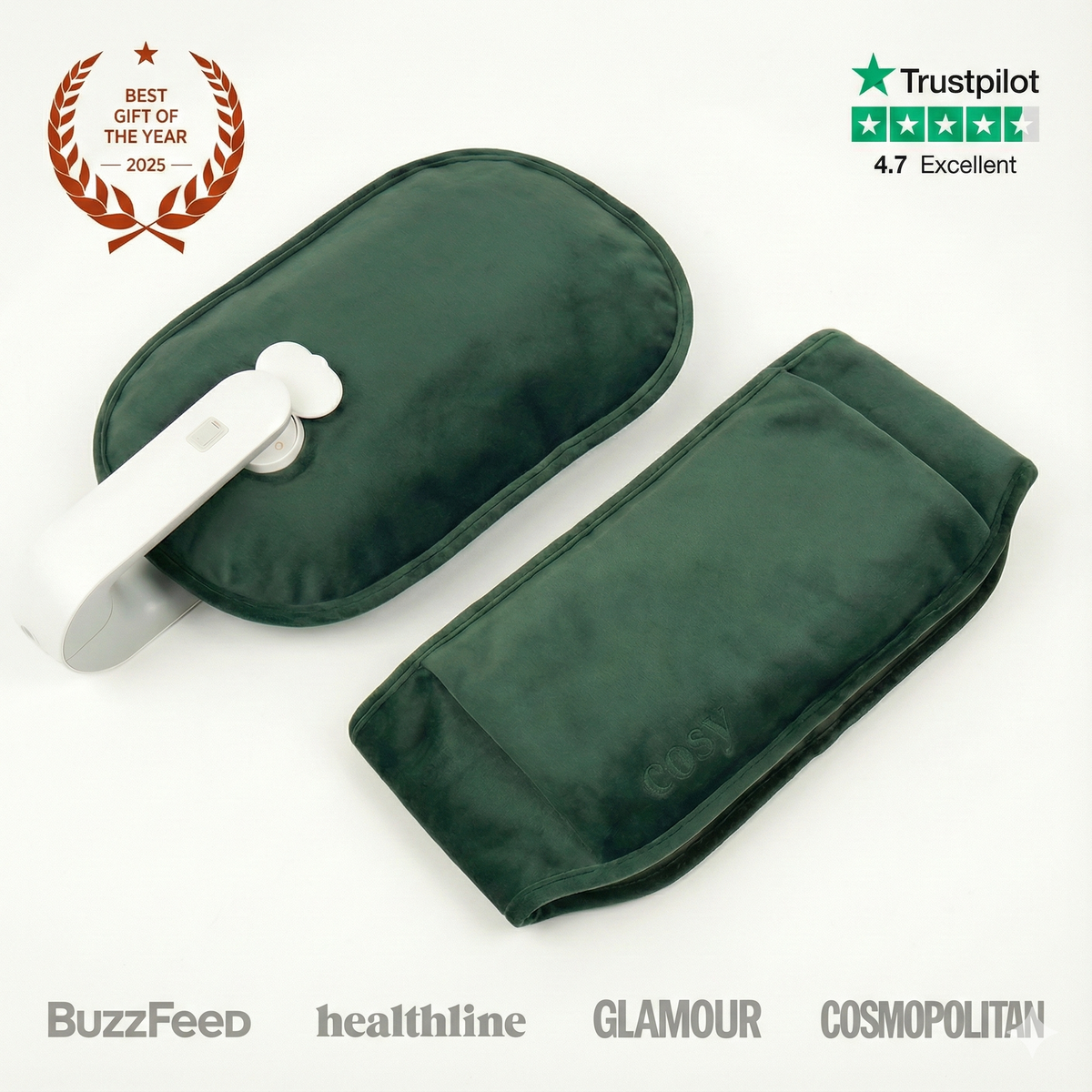 Bouillotte Électrique Rechargeable avec Ceinture Lombale - Soulage Douleurs Dos et Règles - Sans Fil - Cosyheat