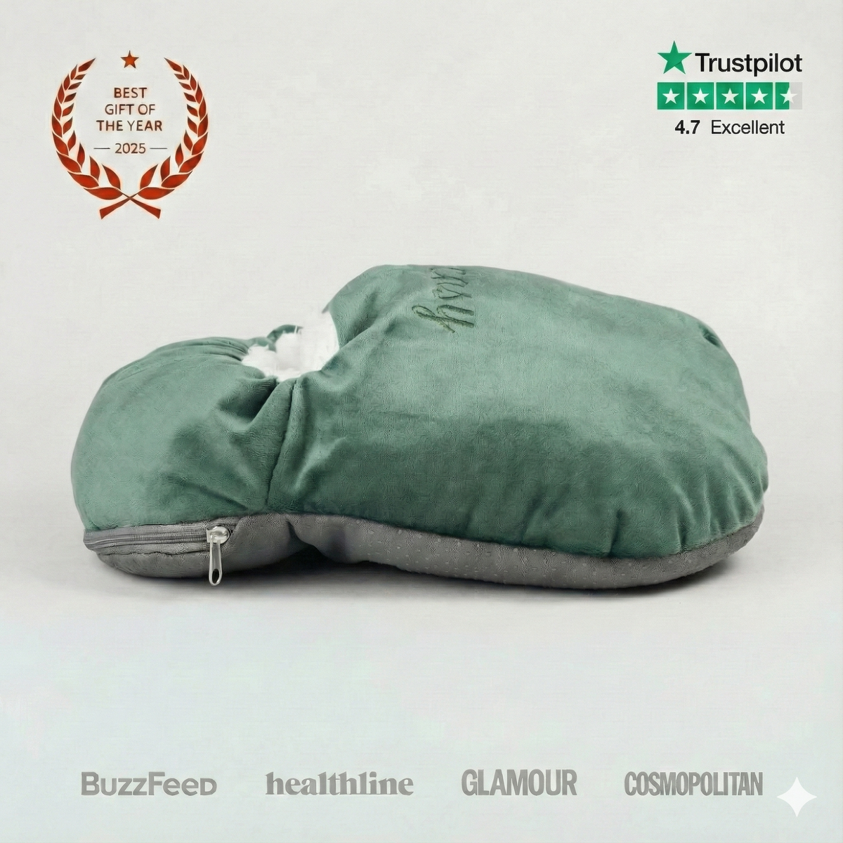 Chauffe-Pieds avec Bouillotte Électrique Rechargeable - Chancelière Douillette Amovible - Velours Vert - Cosyheat