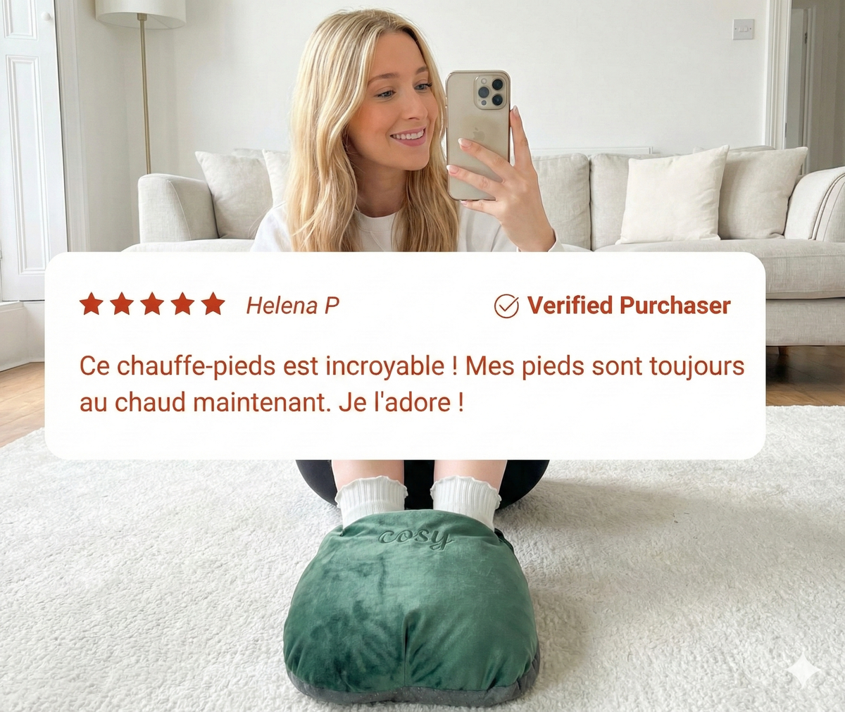 Chauffe-Pieds avec Bouillotte Électrique Rechargeable - Chancelière Douillette Amovible - Velours Vert - Cosyheat