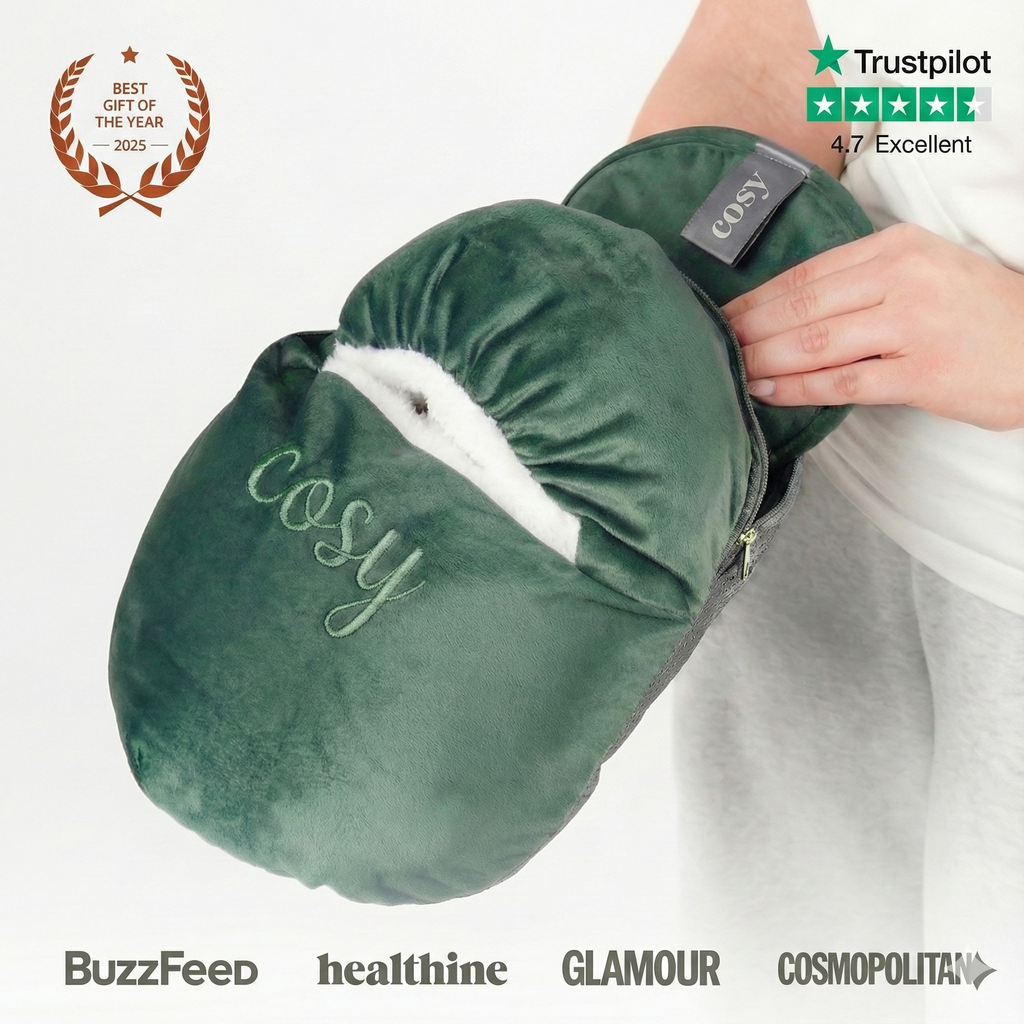 Chauffe-Pieds avec Bouillotte Électrique Rechargeable - Chancelière Douillette Amovible - Velours Vert - Cosyheat