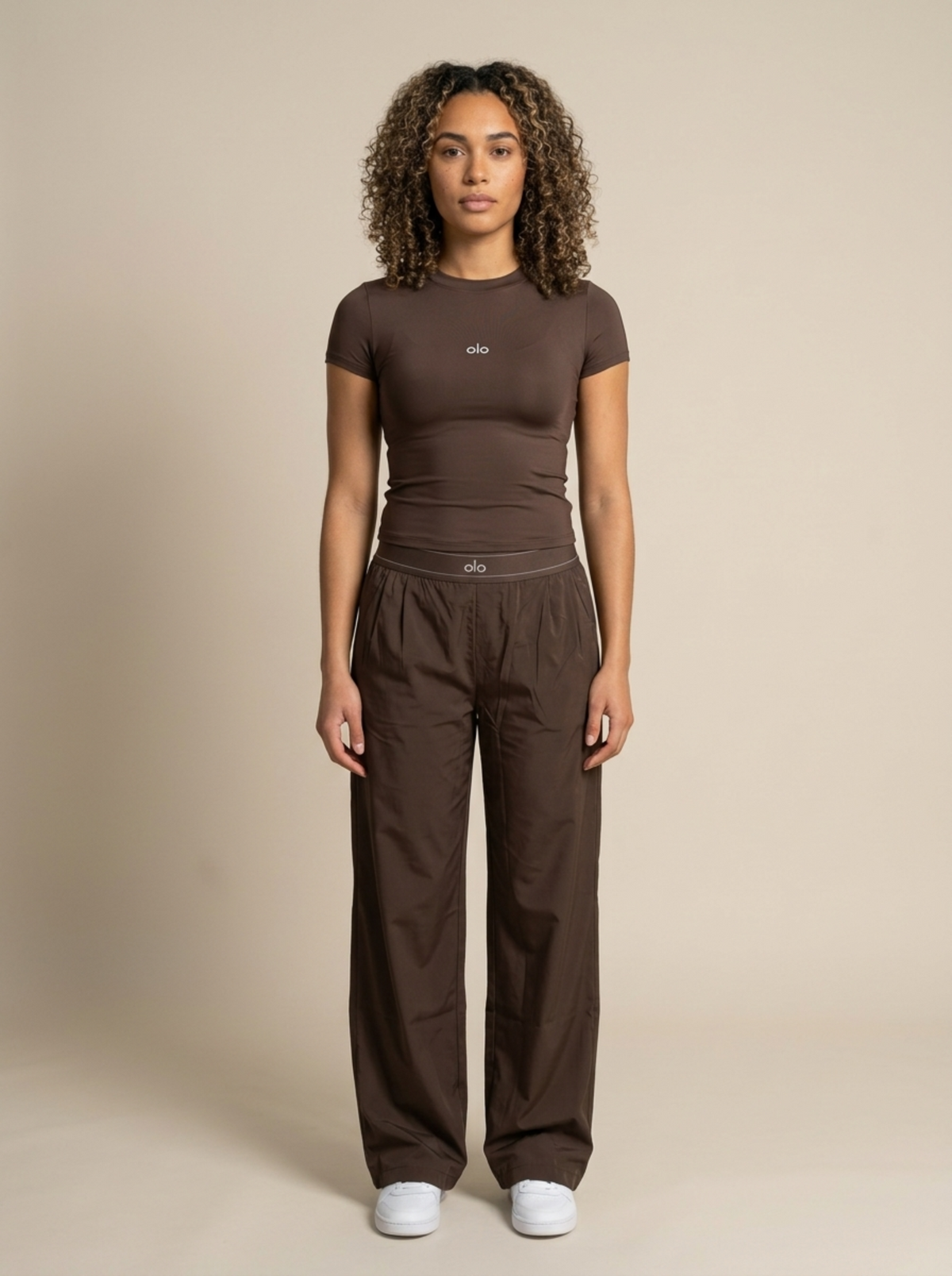 Ensemble ALO Marron – Top + Pantalon Athleisure Femme